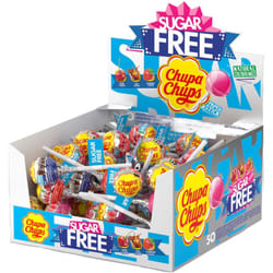 Chupa Chups Sugar Free Lollipop Display Box, Cherry, Cola & Strawberry Flavoured Assorted Party Sweets - 50 Lollies