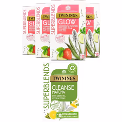 Twinings Superblends Glow with Strawberry, Cucumber, Green Tea & Aloe Vera, 80 Teabags (Multipack of 4 x 20 Bags) + Cleanse,  ...