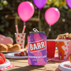 BARR since 1875, 24 Pack Sparkling Raspberryade, Low Sugar Raspberry Flavoured Fizzy Drink "Fizzingly Fun" - 24 x 330ml Cans