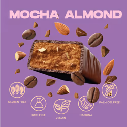 Vive Mocha Almond Protein Bars ? Vegan, High Fibre, Dairy-Free Snacks ? Pack of 12