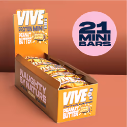 Vive Dark Chocolate Coated Peanut Butter Flavour Protein Bites - Vegan - High Fibre Protein Mini Bars - Pack of 21