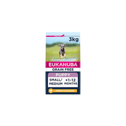 Eukanuba Grain Free Complete Dry Dog Food for Puppy Small and Medium Breeds with Fresh Chicken 3 kg