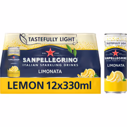 San Pellegrino Italian Sparkling Drinks Tastefully Light Sparkling Lemon Canned Soft Drink 12 x 330ml | 73k Cals per Can