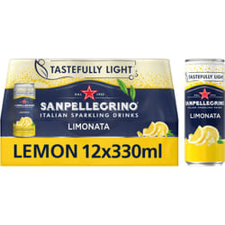 San Pellegrino Italian Sparkling Drinks Tastefully Light Sparkling Lemon Canned Soft Drink 12 x 330ml | 73k Cals per Can