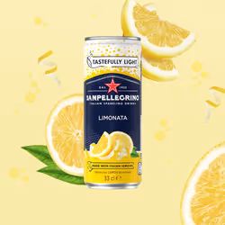 San Pellegrino Italian Sparkling Drinks Tastefully Light Sparkling Lemon Canned Soft Drink 12 x 330ml | 73k Cals per Can