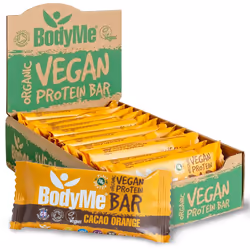 BodyMe Organic Vegan Protein Bar | Raw Cacao Orange | 12 x 60g Vegan Protein Snack Bars | Gluten Free | 16g Complete Protein ...
