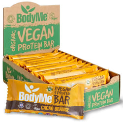 BodyMe Organic Vegan Protein Bar | Raw Cacao Orange | 12 x 60g Vegan Protein Snack Bars | Gluten Free | 16g Complete Protein | 3 Plant Proteins All