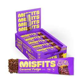 Misfits Vegan Protein Bars, Caramel Fudge - Updated Recipe | Low Sugar & Carb, High Fibre Snacks | Pack of 15