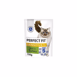 Perfect Fit Sensitive Adult 1+ Complete Dry Cat Food for Adult Cats Aged 1+ Years, Rich in Turkey, 4 Bags (750 g)