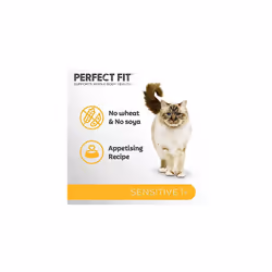 Perfect Fit Sensitive Adult 1+ Complete Dry Cat Food for Adult Cats Aged 1+ Years, Rich in Turkey, 4 Bags (750 g)