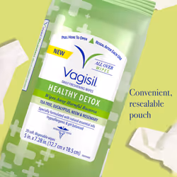 Vagisil Healthy Detox Wipes, for All Over Cleaning, Formulated with Essential Oils, 20 Wipes in a Re-Sealable Pouch (Pack of 3)