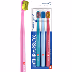 Curaprox Toothbrush Set CS 5460 - Pack of 3 Ultra Soft Manual Toothbrushes for Adults 5460 with Super Soft CUREN Bristles - R ...
