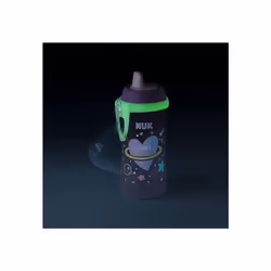 NUK Kiddy Cup Night Toddler Cup 12+ Months 300 ml Leak-Proof Toughened Spout Glow in The Dark Clip & Protective Cap BPA-Free Purple