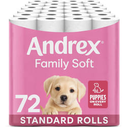 Andrex Family Soft Toilet Tissue 72 Rolls (Previously Andrex Gentle Clean) Gentle on your Familys skin Bulk Pack of 72 Toilet Rolls