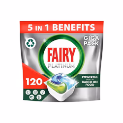 Fairy Platinum All-In-One Dishwasher Tablets Bulk, 120 Tablets (24 x 5), Original, With Anti-Dull Technology & Rinse Aid Action