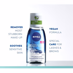 NIVEA Double Effect Waterproof Eye Make-Up Remover (125 ml), Daily Use Face Cleanser for Make-Up and Mascara with Cornflower Extract and Biotin