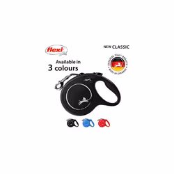 Flexi New Classic Tape Black Large 8m Retractable Dog Leash/Lead for dogs up to 50kg/110lbs