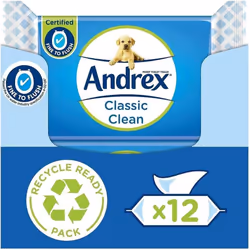 Andrex Classic Clean Washlets Flushable Toilet Tissue Wet Wipes Water-Biodegradable Plastic-Free Use regular Roll Shower Fres ...
