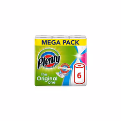 PLENTY Kitchen Towel, 6 White Rolls, 600 Sheets of Kitchen Roll, 2 Ply Tissue