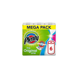 PLENTY Kitchen Towel, 6 White Rolls, 600 Sheets of Kitchen Roll, 2 Ply Tissue