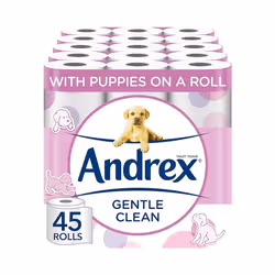 Andrex Gentle Clean Toilet Rolls - 45 Toilet Roll Pack Bulk Buy Toilet Rolls Gentle and Soft on Your Family's Skin Dermatolog ...