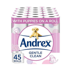 Andrex Gentle Clean Toilet Rolls - 45 Toilet Roll Pack Bulk Buy Toilet Rolls Gentle and Soft on Your Family's Skin Dermatologically Tested