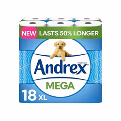 Andrex Classic Clean Mega Toilet 2-Ply Roll White 18 XL Rolls Same Quality Roll Lasts Even Longer = 27 Standard