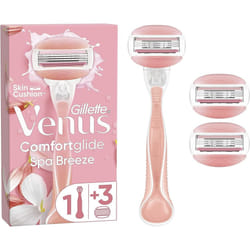 Gillette Venus ComfortGlide Spa Breeze Women's Razor +, 3 2-In-1 Razor Blade Refills, with Shaving Gel Bars (Packaging May Vary)