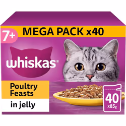 Whiskas 7+ Senior Cat Food Poultry Selection in Jelly, 85 g (Pack of 40)