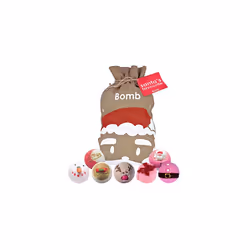 Bomb Cosmetics Santa's Favourite Handmade Hessian Sack Bath Blaster Gift Pack, Contains 7-Piece, 160g Each,Red