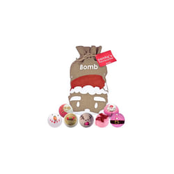 Bomb Cosmetics Santa's Favourite Handmade Hessian Sack Bath Blaster Gift Pack, Contains 7-Piece, 160g Each,Red