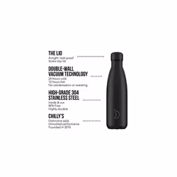 Chilly's Water Bottle - Stainless Steel and Reusable - Leak Proof, Sweat Free - All Black - 500ml