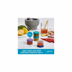 Sistema Dressing Pots To Go Food Container Sauce Pots With Lids 35 Ml Bpa-Free Blue, Green, Pink & Purple Lids Recyclable With Terracycle 4 Count