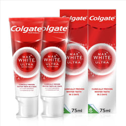 Colgate Max White Ultra Active Foam Teeth Whitening Toothpaste 75ml 2 Pack | whiter teeth in 3 days | enamel safe teeth whitening | teeth stain
