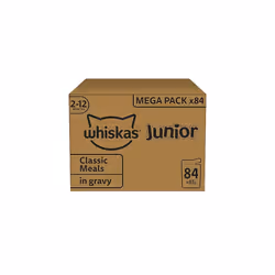 Whiskas Junior Classic Selection in Gravy 84 Pouches, Wet Kitten & Cat Food, Selection of Beef, Lamb, Chicken & Poultry, Mega ...