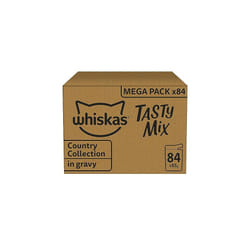 Whiskas 1+ Adult Tasty Mix in Gravy 84 Pouches, Adult Wet Cat Food, Country Collection, Megapack (84 x 85 g)
