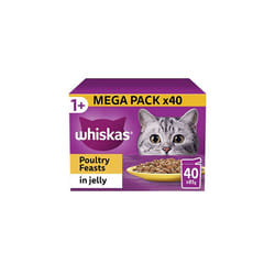 Whiskas 1+ Adult Poultry Selection in Jelly 40 Pouches, Adult Wet Cat Food, Megapack (40 x 85 g)