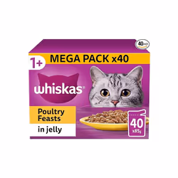WHISKAS Poultry Selection in Jelly 40 Pouches Adult Wet Cat Food Megapack (40 x 85 g) 1+ Adult