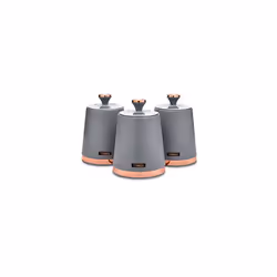 Tower T826131GRY Cavaletto Set of 3 Storage Canisters for Tea/Coffee/Sugar, Steel, Grey and Rose Gold