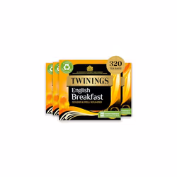 Twinings English Breakfast Tea | Golden, Well Rounded & Full Bodied Black Tea | Multipack Bulk Buy, 320 (4 x 80) Biodegradabl ...