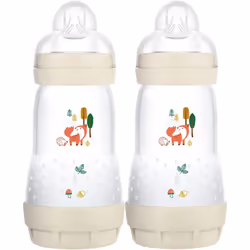MAM Easy Start Colours of Nature Self Sterilising Anti-Colic Baby Bottle (2 x 260 ml Foxes), Medium Flow MAM Teats Size 2, Re ...