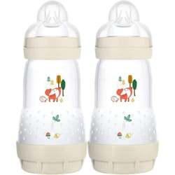 MAM Easy Start Colours of Nature Self Sterilising Anti-Colic Baby Bottle (2 x 260 ml Foxes), Medium Flow MAM Teats Size 2, Reduced Colic Baby Bottle