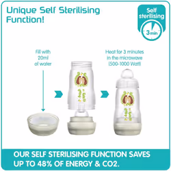 MAM Easy Start Colours of Nature Self Sterilising Anti-Colic Baby Bottle (2 x 260 ml Foxes), Medium Flow MAM Teats Size 2, Reduced Colic Baby Bottle