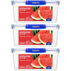 Sistema KLIP IT PLUS Food Storage Containers 3.35L Leak Proof Stackable & Freezer Containers w/ Lids BPA-Free Plastic Recyclable w/ Blue Clips 3Count