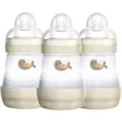 MAM Easy Start Self Sterilising Anti-Colic Baby Bottle 3 Pack (3 x160 ml) with Slow Flow MAM Teats Size 1, Newborn Essentials White (Designs May Vary)