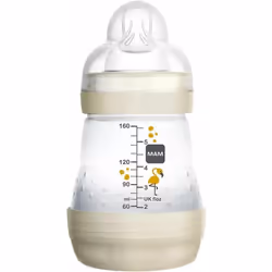 MAM Easy Start Self Sterilising Anti-Colic Baby Bottle 3 Pack (3 x160 ml) with Slow Flow MAM Teats Size 1, Newborn Essentials White (Designs May Vary)