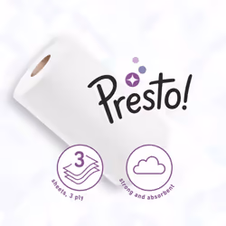 Presto! Jumbo Kitchen Rolls, 12 Rolls (4 Packs of 3), 80 Sheets per Roll, 960 Count, White