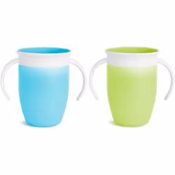 Munchkin Miracle 6+ Month 7oz Baby Sippy Cups (2-Pack) Free Flow Beaker for Toddlers BPA-Free, Spill-Free, Dishwasher Baby Water w/ Easy-Grip Handles