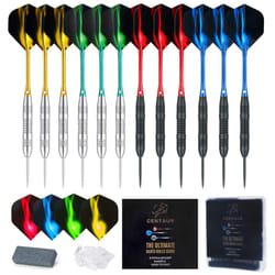 centaur 12 Pack Steel Tip Darts, Professional 22 Grams Metal Dart Set with 4 Color Premium Aluminum Shafts and 4 Style PET Flights and Dart Case,