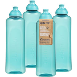 Sistema Twist 'n' Sip Squeeze Sports Water Bottles Kids Water Bottles 480 ml BPA-Free Made Using Recycled Plastic Teal Stone 4 Count,Turquoise